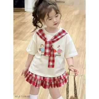 [B&G] Sét váy MLS áo thun choàng cổ kèm chân váy caro tầng cho bé gái từ 10-45kg(2-12 tuổi)