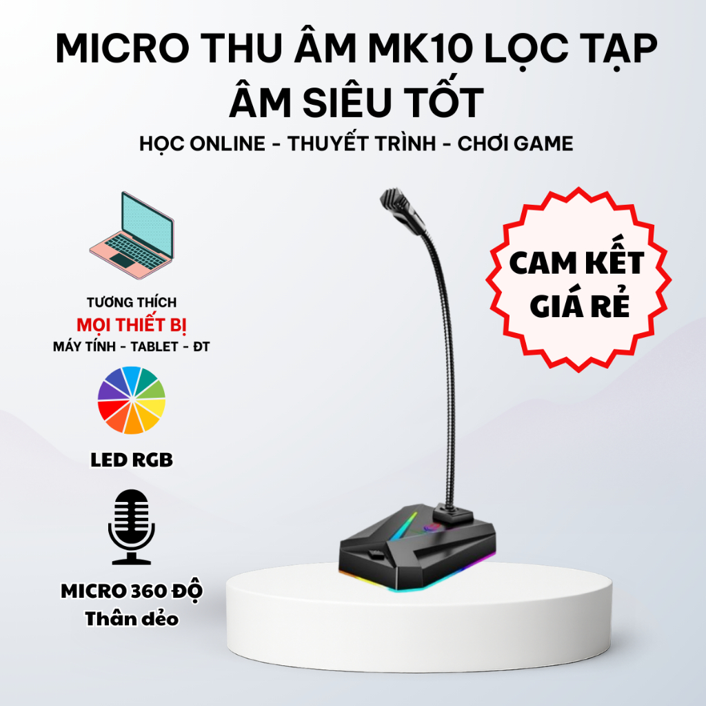 Micro Thu Âm Máy Tính Laptop MK10 Dùng Cho Live Stream Thuyết Trình Học Online Chơi Game
