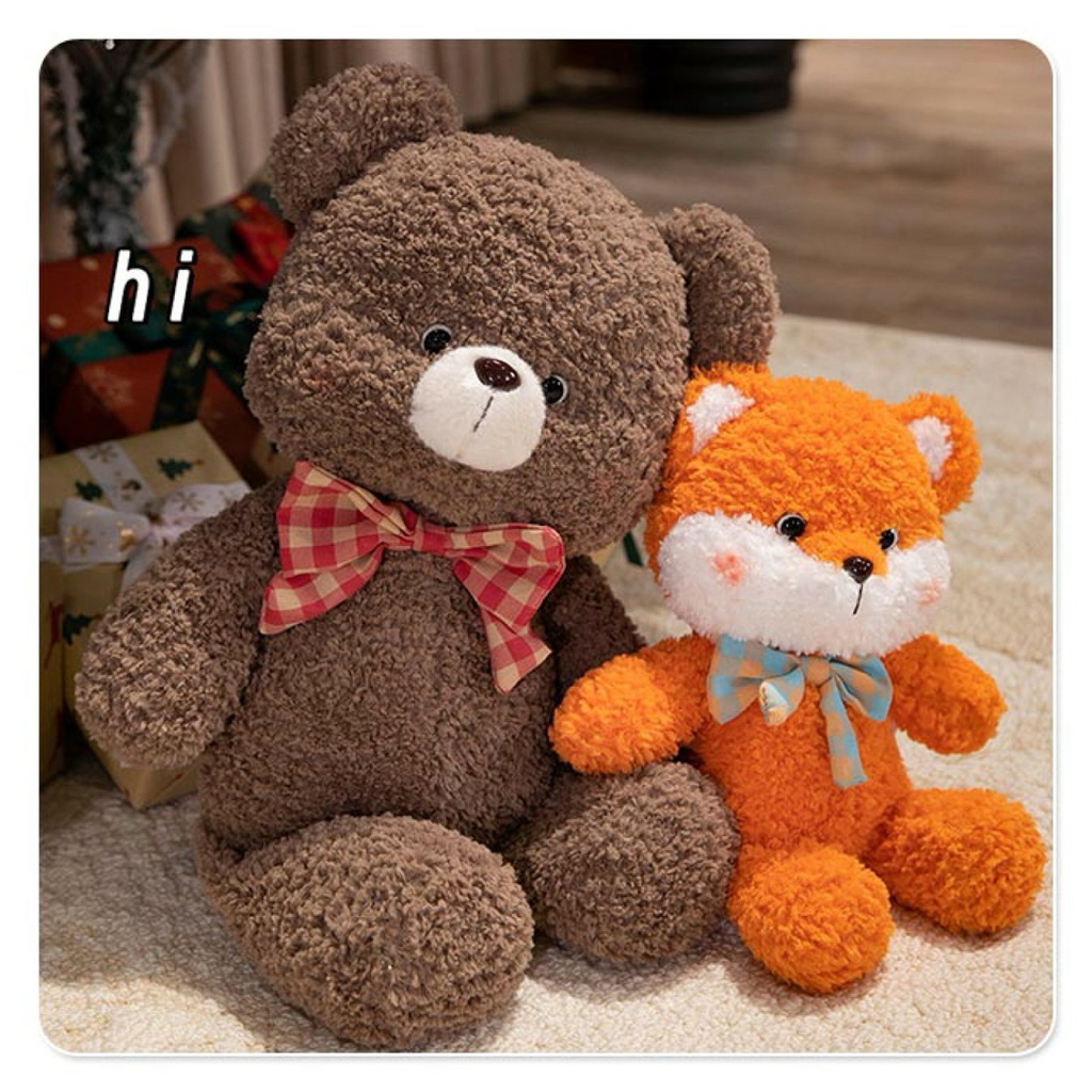 Gấu Thú Bông Cáo Cam Hồ Ly Đeo Nơ Lông Bông Xù Mặt Bư Siêu Mềm Mịn Siêu Dễ Thương Quà Tặng Độc Đáo