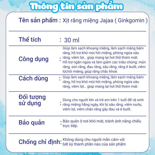 Xịt Răng Miệng JAJAA GINKGOMIN Cho Bé Giúp Làm Sạch Bảo Vệ Răng Miệng Cho Bé G43