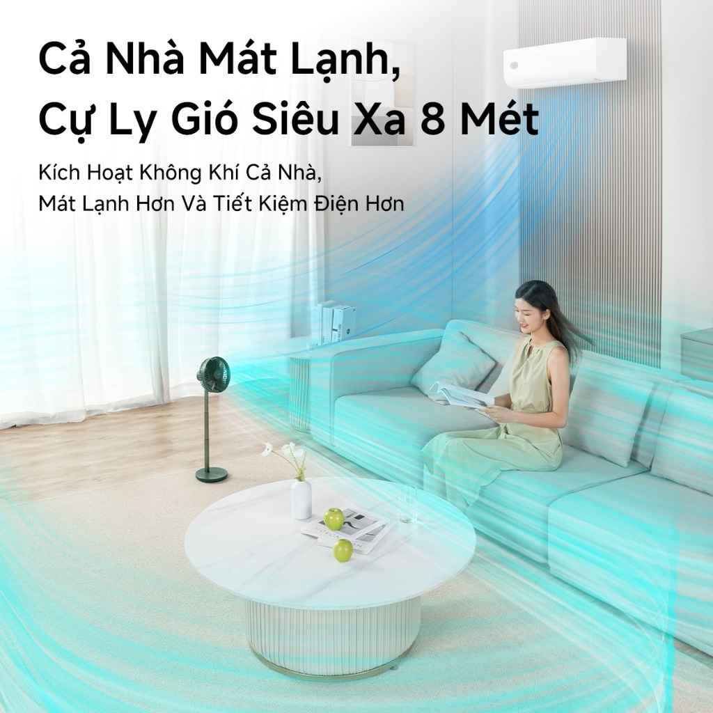Quạt bàn JisuLife, pin 8000mAh, dùng 28h, sạc được, có thể kéo dài, quạt sàn đứng