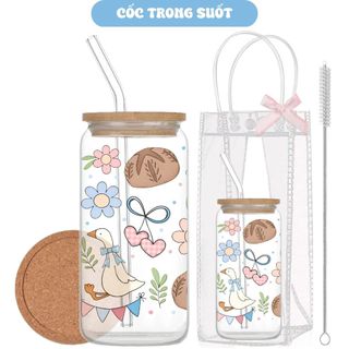 Cốc Thuỷ Tinh Cute Duck 500ml, Ly Thuỷ Tinh Cute Chịu Nhiệt Kèm Phụ Kiện, Quà Tặng Sinh Nhật