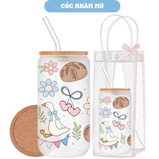 Cốc Thuỷ Tinh Cute Duck 500ml, Ly Thuỷ Tinh Cute Chịu Nhiệt Kèm Phụ Kiện, Quà Tặng Sinh Nhật