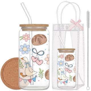 Cốc Thuỷ Tinh Cute Duck 500ml, Ly Thuỷ Tinh Cute Chịu Nhiệt Kèm Phụ Kiện, Quà Tặng Sinh Nhật