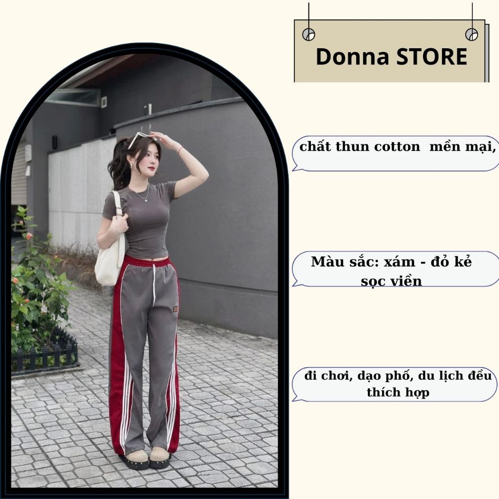 đồ bộ nữ, set đồ nữ phong cách thể thao năng động áo thun zip body phối quần cạp chun kể viền Donna hcom25319