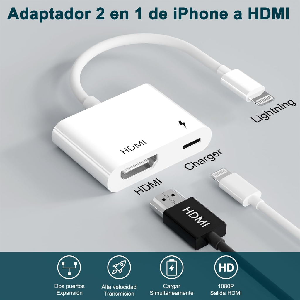 IP Dây chuyển đổi 2 trong 1 HDMI Cáp chuyển đổi TV HD 1080p HD Cổng sạc tương thích với điện thoại di động Văn phòng