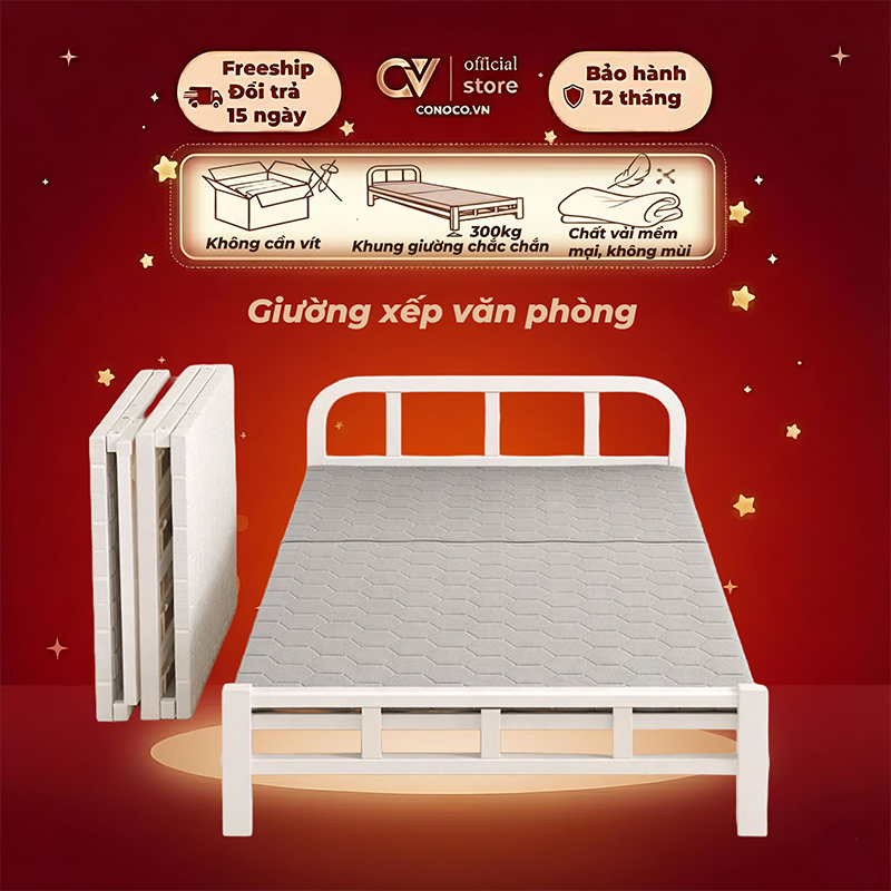 CONOCO Giường gấp gọn có nệm êm, chịu lực 300kg phù hợp phòng trọ/căn hộ nhỏ  Tổng Kho