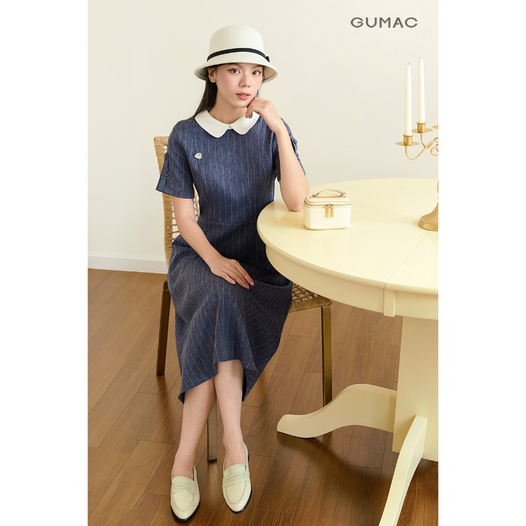 Đầm nữ GUMAC phối cổ đính nút  DF11002
