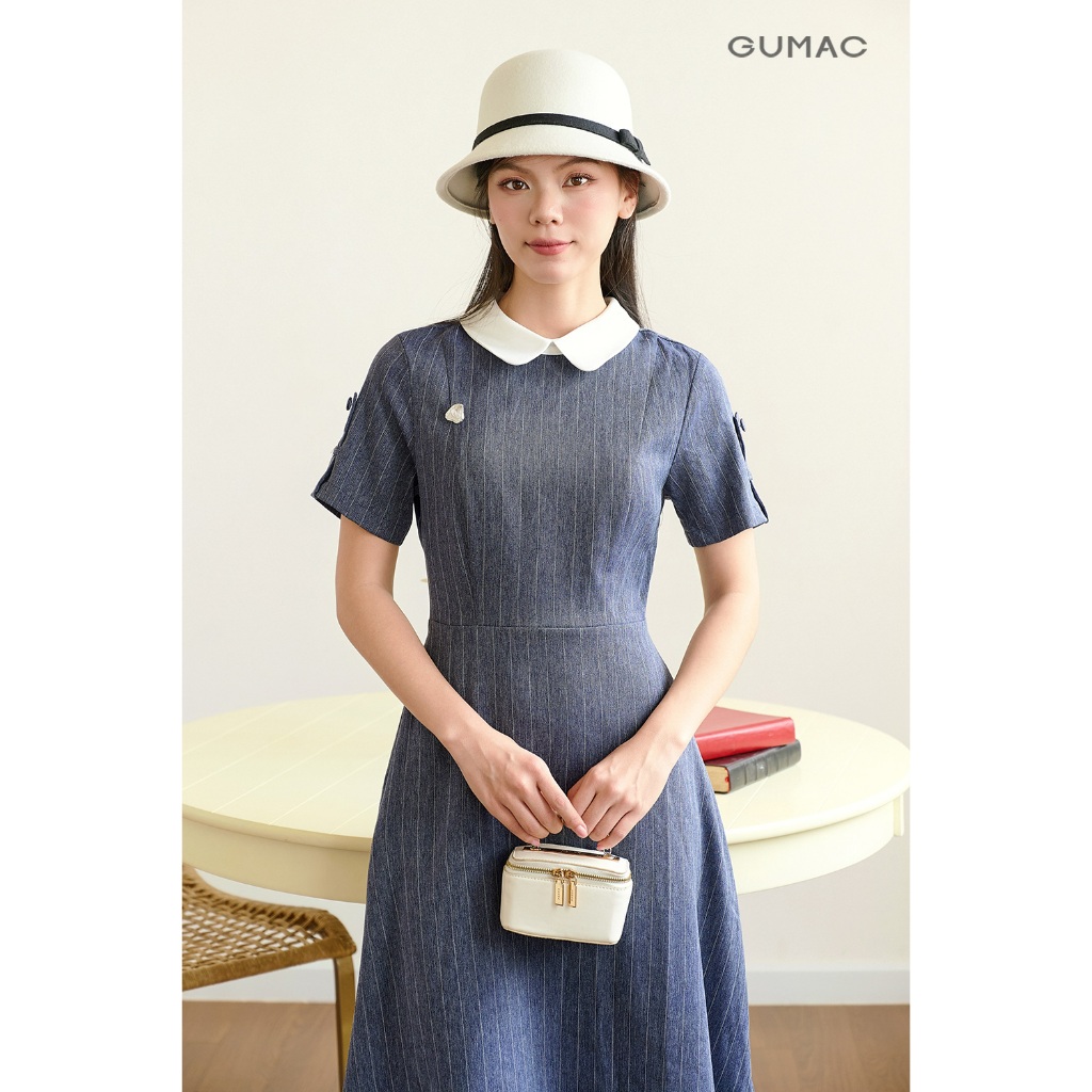 Đầm nữ GUMAC phối cổ đính nút  DF11002