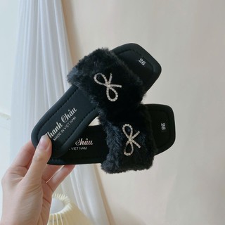 Sz 25-34 Mới Dép Lê Lông Quai Ngang Đính Nơ Đá Cho Bé Gái Từ 4 Tuổi K030
