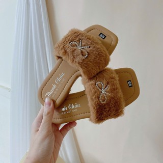 Sz 25-34 Mới Dép Lê Lông Quai Ngang Đính Nơ Đá Cho Bé Gái Từ 4 Tuổi K030