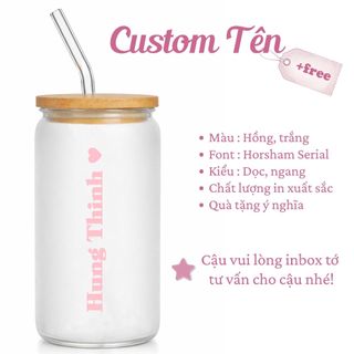 Cốc Thủy Tinh Nơ Hoa 500ml, Ly Thủy Tinh Nắp Tre 16Oz Chịu Nhiệt Kèm Phụ Kiện, Quà Tặng Sinh Nhật