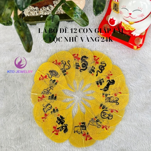 Lá Bồ Đề KATEDA 12 Con Giáp Tài Lộc Lá Nhũ Để Ví Tiền, Ốp Điện Thoại, Treo Ô Tô 6x9cm