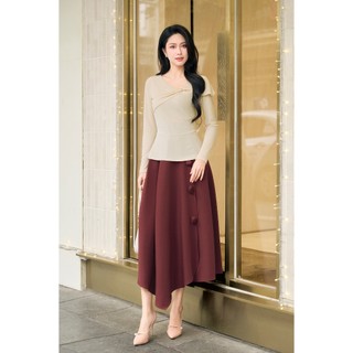 Áo Len Thun Peplum Dài Tay Cổ Tim Áo Kiểu Công Sở Nữ Dáng Ôm Thu Đông LAMER L61B25T016