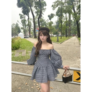 Đầm Nữ FAYRAIN Trễ Vai Tay Bồng Form Xòe Ngắn Dễ Thương SECODEE