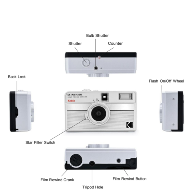 Kodak Film Camera Ektar H35N Bảo Hành Chính Hãng 12 Tháng, Khung Half Frame