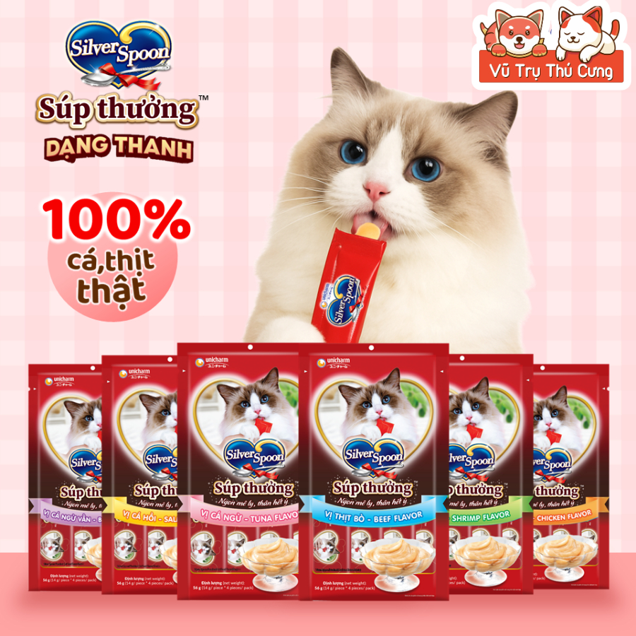 Súp Thưởng Cho Mèo Silver Spoon Thái Lan Từ Thịt Cá Thật (Túi 4 Thanh)