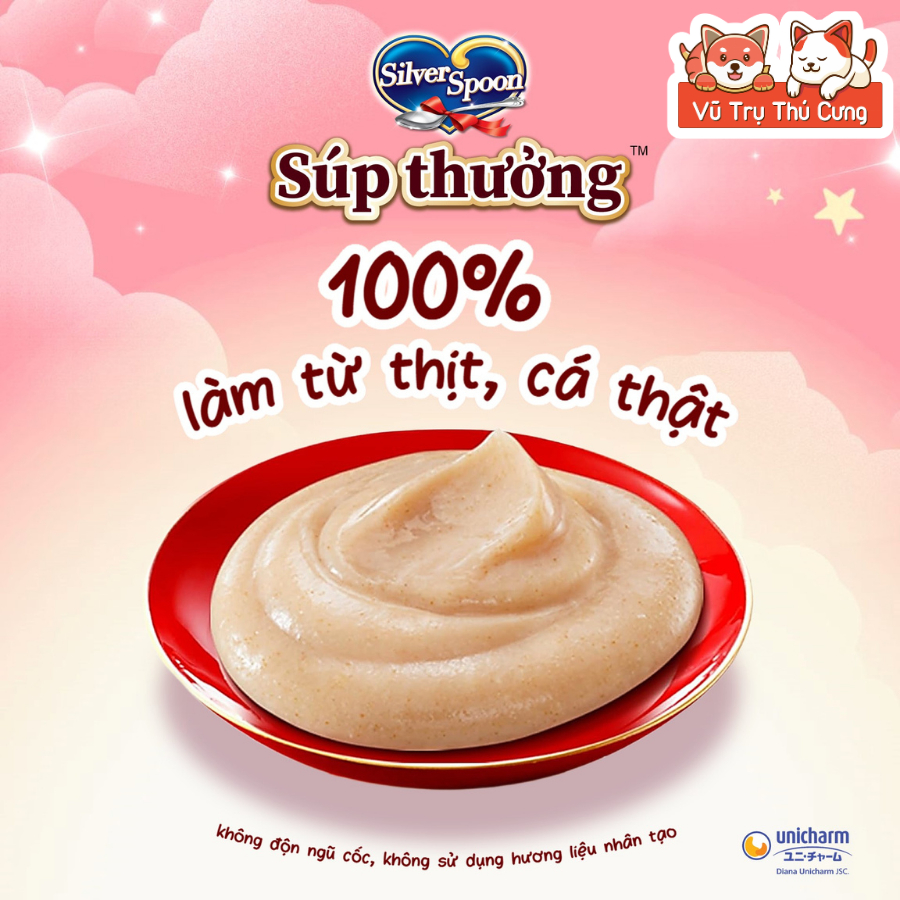 Súp Thưởng Cho Mèo Silver Spoon Thái Lan Từ Thịt Cá Thật (Túi 4 Thanh)