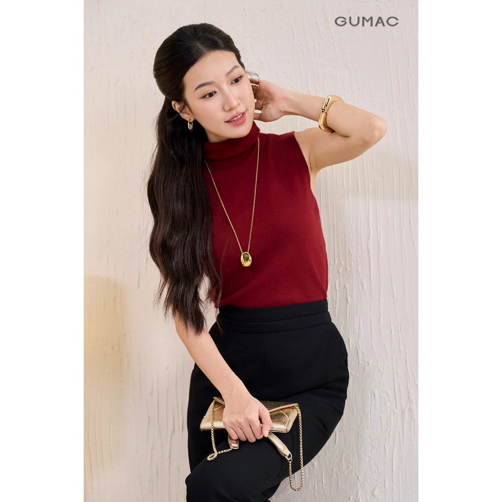 Áo len nữ GUMAC dệt kim cổ lọ form slim áo dáng vừa  AF11031