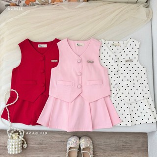 Set Ghi Lê Vest Bé Gái Cao Cấp AZB615 – Vest Khaki Mềm Lót Lụa Kèm Quần Giả Váy Xếp Ly, Tặng Cài Áo