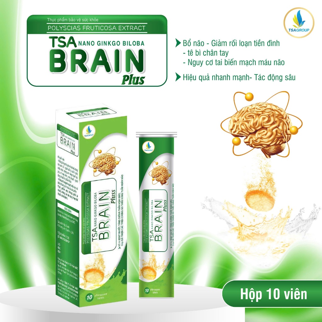 Viên sủi bổ não TSA BRAIN PLUS- hỗ trợ hoạt huyết, tăng cường tuần hoàn máu não (hộp 10 viên)