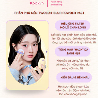 Phấn Phủ Nâng Tông Twoedit by Luna Blur Powder Pact (Nội Địa Hàn) - Kiềm Dầu, Mờ Lỗ Chân Lông, Che Khuyết Điểm