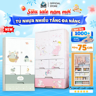 Tủ Nhựa Nhiều Tầng Đa Năng Chất Liệu Siêu Bền, Tủ Quần Áo Dày Dặn Có Ngăn Treo, Bảo Hành 1 Năm