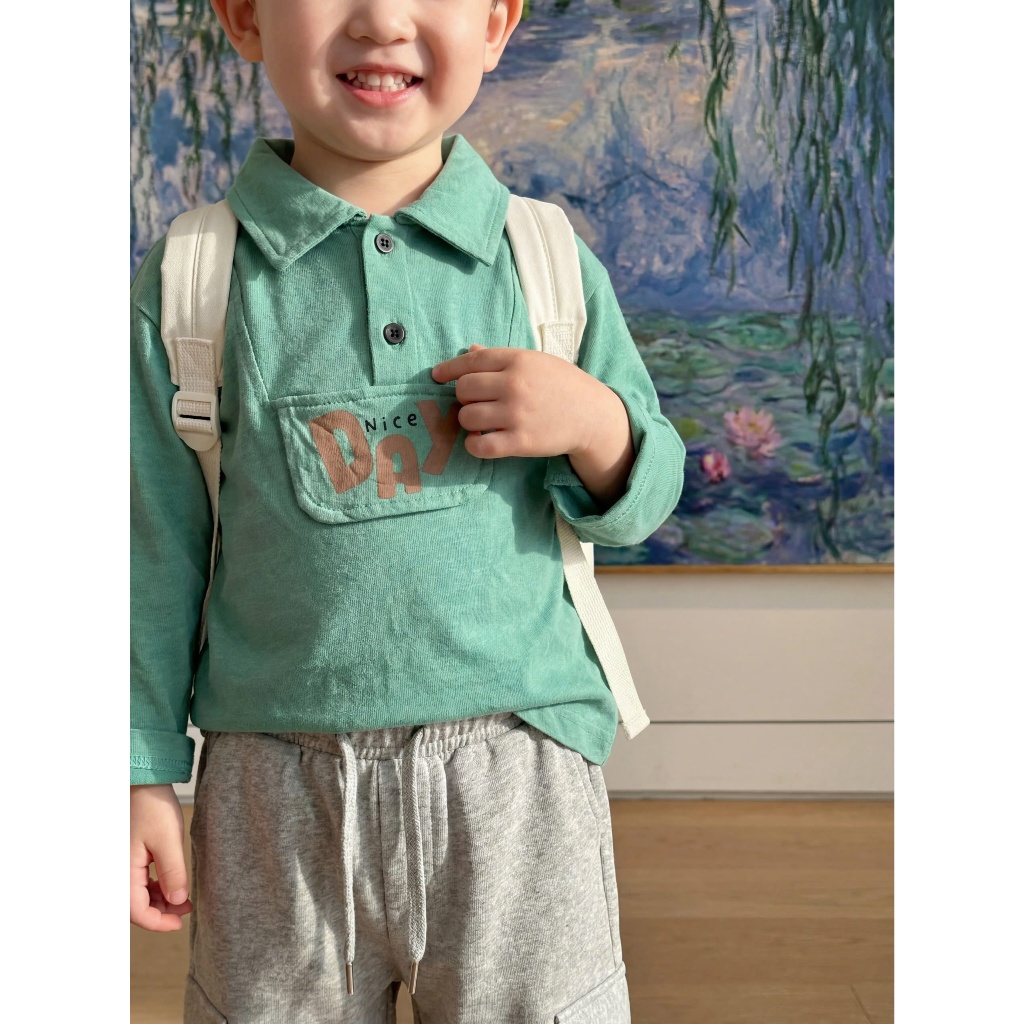 Set bộ polo dài tay bé trai 1-6 tuổi Miniumbaby mix nắp túi ngực, chất cotton mềm mại co giãn SB2385