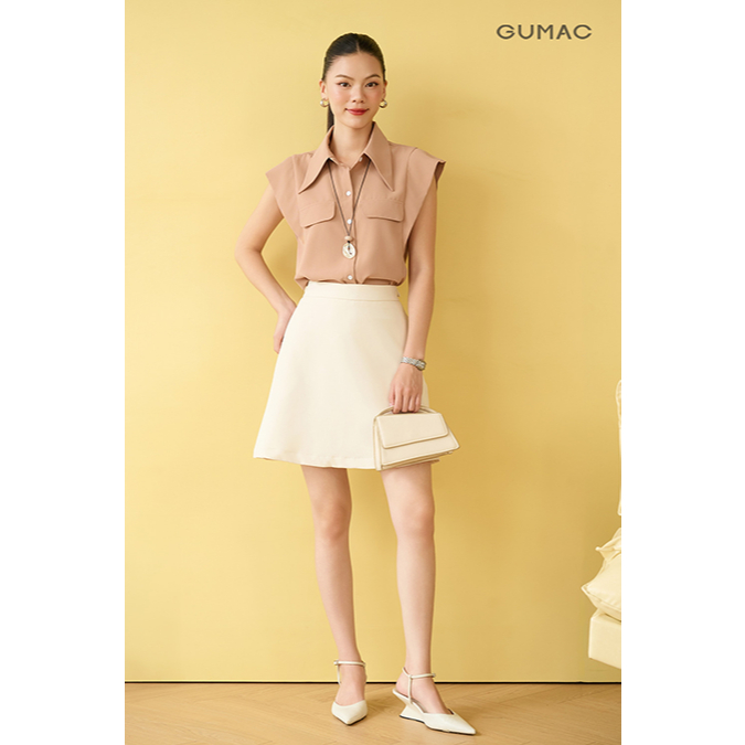 Áo Sơ Mi Nữ Không Tay GUMAC Phôm Suông Phối Nẹp Vai Có Nắp Túi Giả Trang Trí Trẻ Trung AF10035