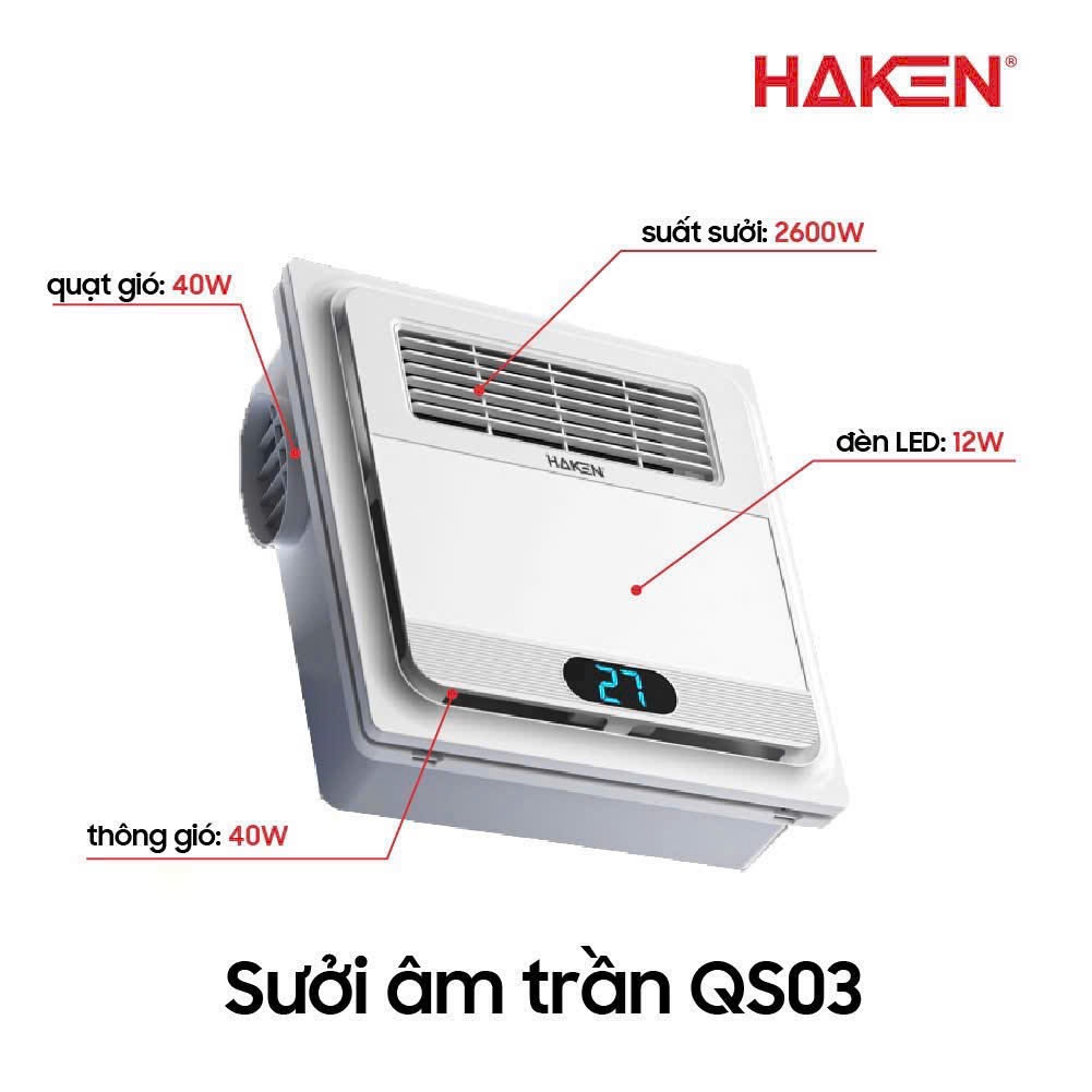 Sưởi âm trần thông minh 5 trong 1, thương hiệu HAKEN, model HK-QS06