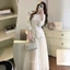 Set áo váy dạ GUMIN thiết kế áo dạ cổ tròn đính hoa trà triết eo kèm chân váy lưới dài 2 lớp thanh lịch sang chảnh