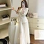 Set áo váy dạ GUMIN thiết kế áo dạ cổ tròn đính hoa trà triết eo kèm chân váy lưới dài 2 lớp thanh lịch sang chảnh
