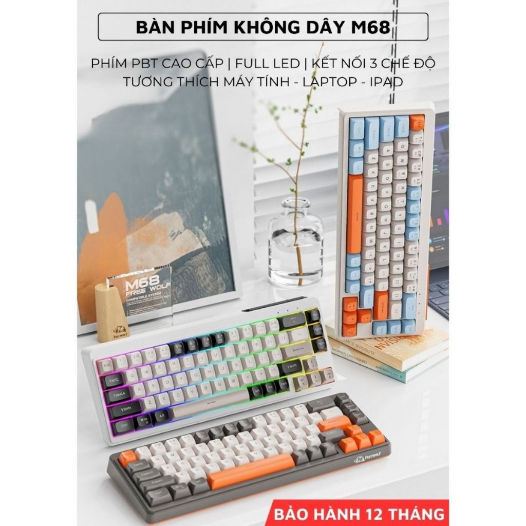 Bàn Phím Không Dây Free Wolf M68 - Bluetooth 5.3 Kết Nối Đa Năng Led Pro Pin Sạc