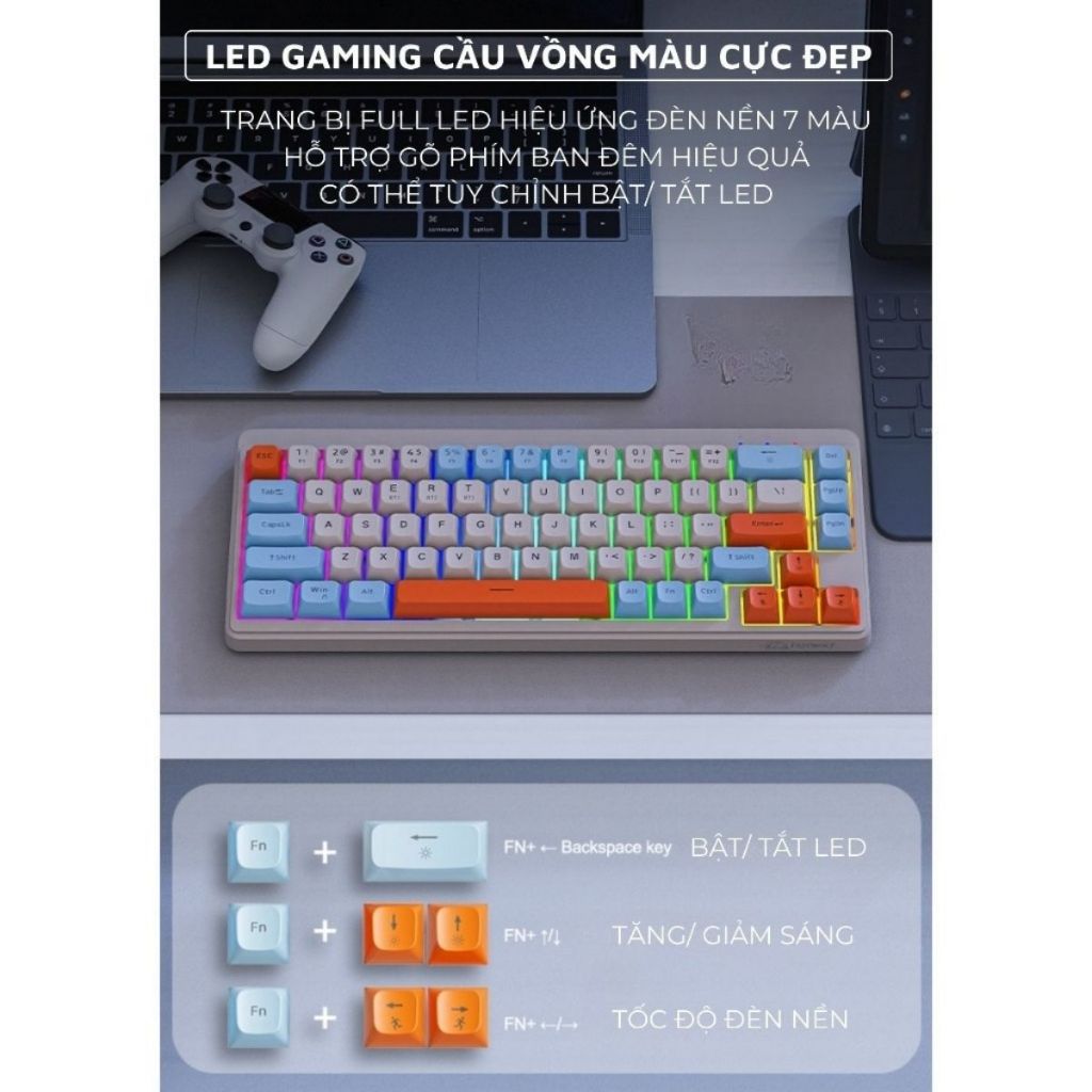 Bàn Phím Không Dây Free Wolf M68 - Bluetooth 5.3 Kết Nối Đa Năng Led Pro Pin Sạc