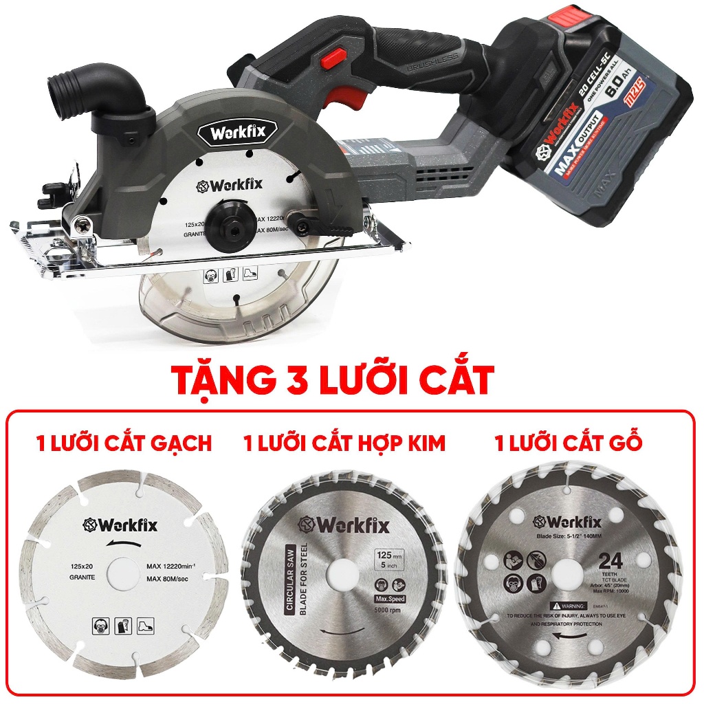 Máy Cắt Đĩa Đa Năng WORKFIX WF-CS150PRO, Tốc Độ 6800v/p, Không Than, Đường Kính Lưỡi Tối Đa 150mm