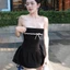Váy liền ống trên ngực nơ viền ren trẻ trung ngọt ngào váy phồng hot girl tôn dáng gầy chít eo cho nữ