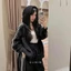 Set bộ nỉ nữ GUMIN thiết kế áo có mũ phối sọc thêu logo bad ngực kèm quần dáng suông bo rút dây gấu sang trọng cao cấp