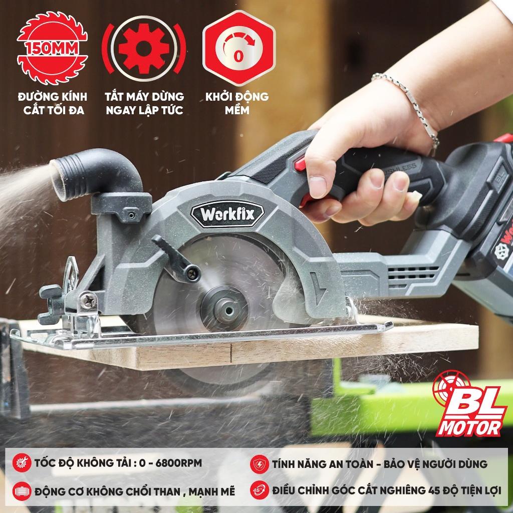 Máy Cắt Đĩa Đa Năng WORKFIX WF-CS150PRO, Tốc Độ 6800v/p, Không Than, Đường Kính Lưỡi Tối Đa 150mm