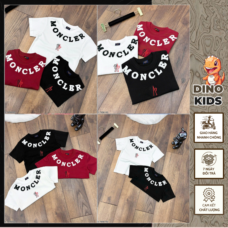 Áo thun cotton bé trai thêu chữ nổi mon cờ le hàng cao cấp-Áo phông ngắn tay bé trai in chữ viền cổ hàng siêu đẹp