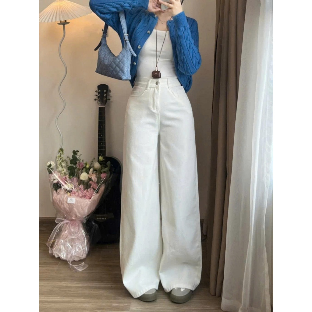 Quần jean ỐNG LOE 247Store nhiều màu lưng cao tôn dáng dài 103cm đi học đi làm đi chơi Back to School