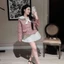 Áo khoác dạ tweed GUMIN thiết kế áo cổ bản to phối viền đen mix nơ cổ đính đá tiểu thư, Áo khoác nữ dạ nhũ sang trọng