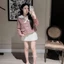 Áo khoác dạ tweed GUMIN thiết kế áo cổ bản to phối viền đen mix nơ cổ đính đá tiểu thư, Áo khoác nữ dạ nhũ sang trọng