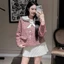 Áo khoác dạ tweed GUMIN thiết kế áo cổ bản to phối viền đen mix nơ cổ đính đá tiểu thư, Áo khoác nữ dạ nhũ sang trọng