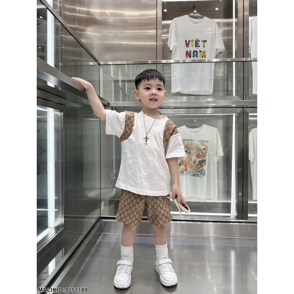 Set bộ bé trai ngắn tay mix cầu vai phong cách boy phố siêu đep-Bộ thun bé trai BB cổ tròn hàng cao cấp