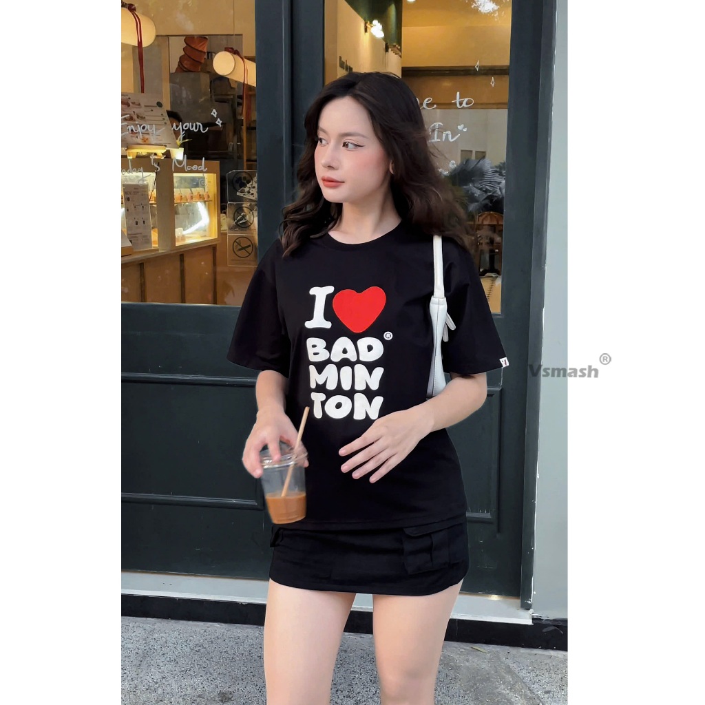 Áo Thun Cầu Lông Nam Nữ Vsmash Sportwear –  IN NỔI "I LUV BADMTINON" – Vải Bông Em Bé Mềm Mịn, Thoáng Mát, Thấm hút tốt