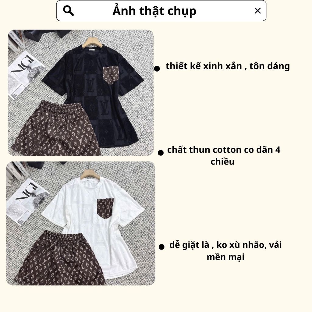đồ bộ nữ , set đồ nữ áo thun 2 màu phối quần short ngắn màu nâu tây in chữ  hottrend donna hcom25413