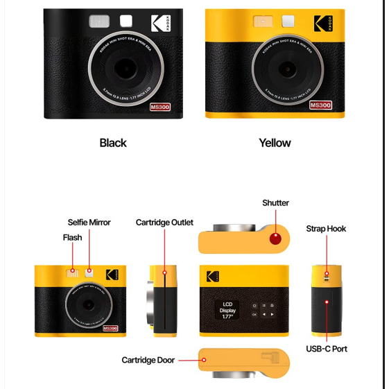 Máy Ảnh Chụp Lấy Ngay Kodak Mini Shot MS300, 3x3 inch, Bảo Hành 12 Tháng