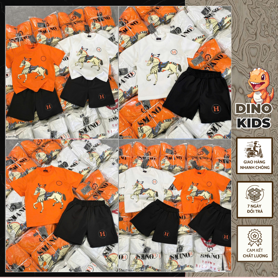 Bộ hè cotton bé trai in hình ngựa 2 màu hàng siêu đẹp-Bộ quần áo ngắn tay cho bé trai in hình cao cấp