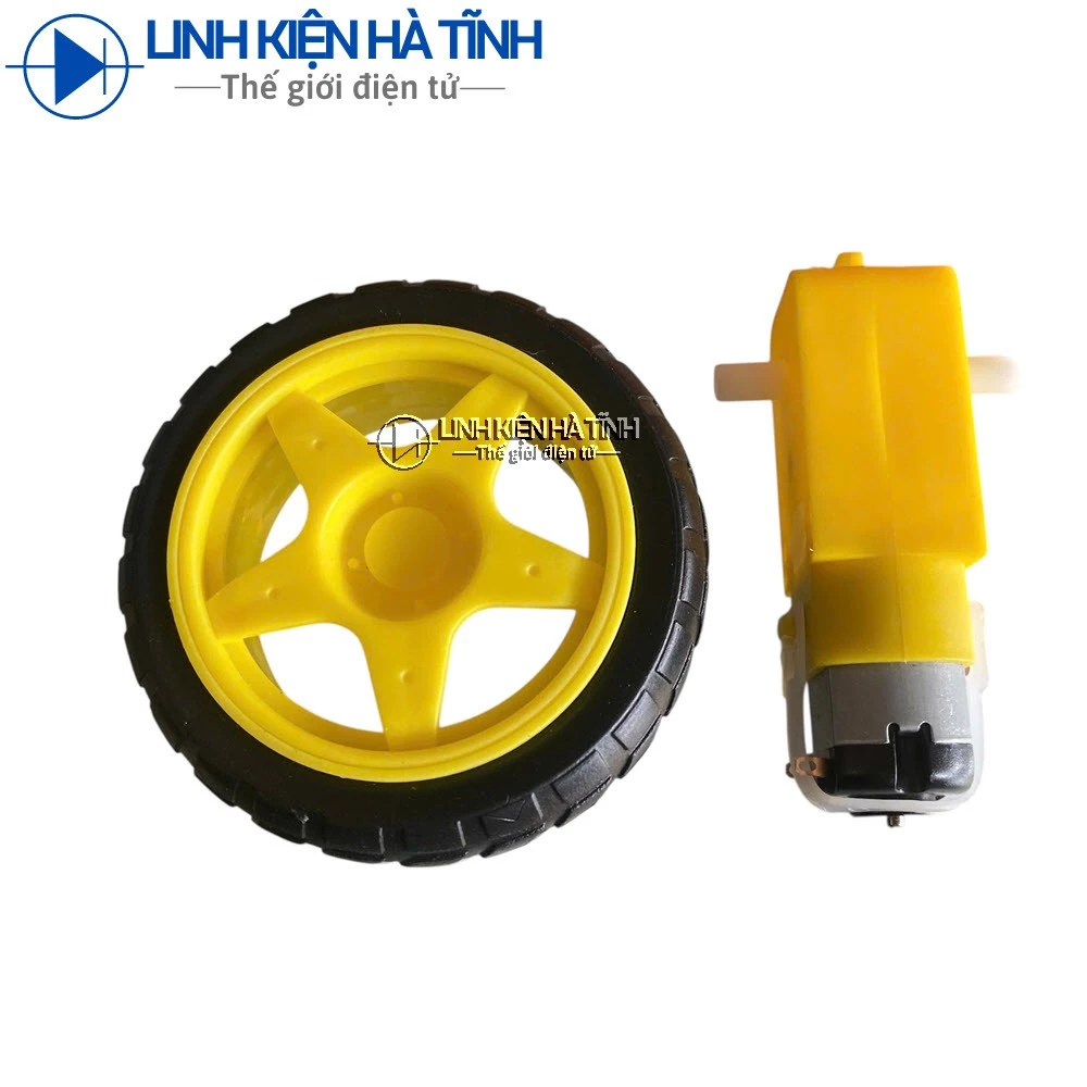 Động Cơ Giảm Tốc Vàng 3-9V (2 Trục) + Bánh Xe Vàng - Chế Xe Mô Hình, Robot
