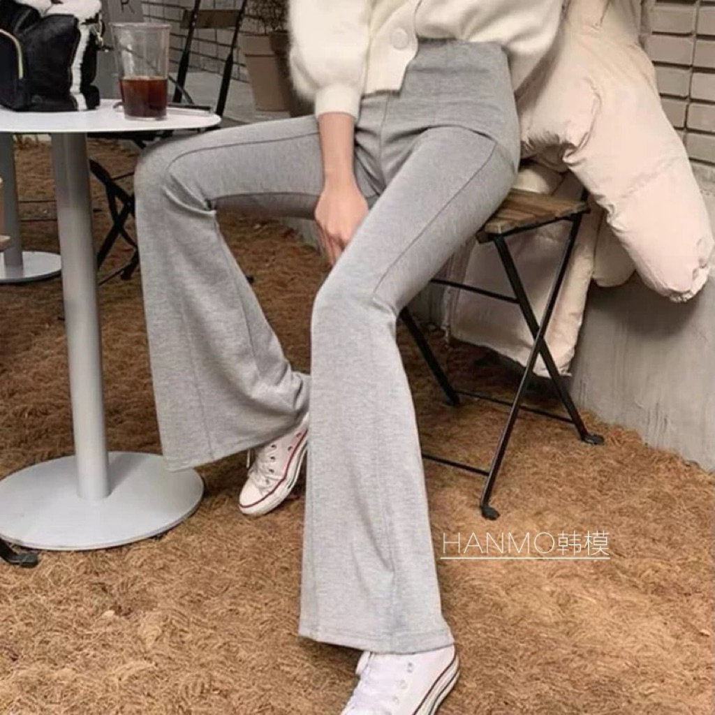 Quần loe phối gân cạp chun chất có dãn dày dặn